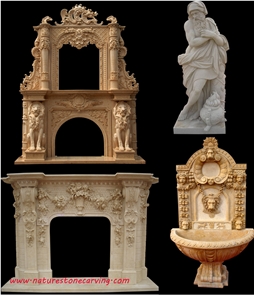 Sculpture Fireplace Mantel, Brown Limestone Fireplace Mantel