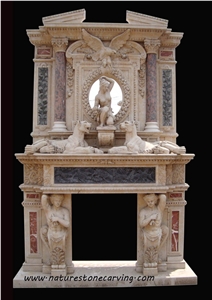 Sculpture Fireplace Mantel, Brown Limestone Fireplace Mantel