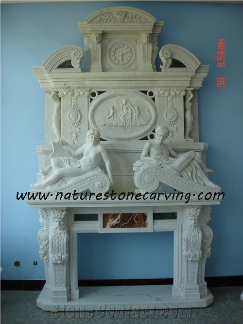 Sculpture Fireplace Mantel, Brown Limestone Fireplace Mantel