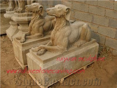 Sleep Dog Sculpture, Sx Brown Granite Sculptures