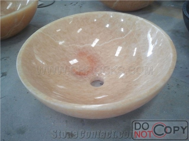 China Honey Onyx Wash Basin,China Yellow Onyx Sinks,Yellow Onyx Round Bathroom Sink