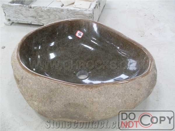 China Yellow River Sink,China Yellow River Pebble Stone Sinks,Random Rock River Stone Basin