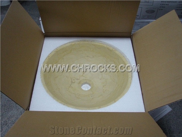 Cream Marble Round Sink,China Marble Sink,Marble Wash Basin