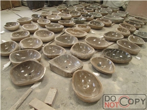 Yellow River Stone Sink,China Yellow /Brown River Stone Sinks ,Natural River Stone Washing Basin