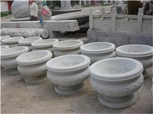 Carved Stone Flower Port, Grey Granite Flower Pot