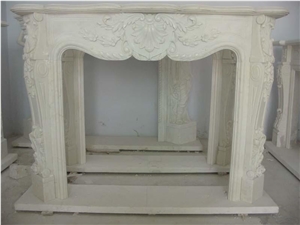 Flower Carved Fireplace ,White Marble Fireplace
