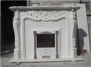 Flower Carved Fireplace,White Marble Fireplace