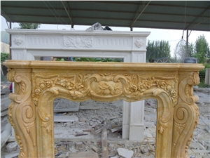 Indoor Freestanding Fireplace Mantel, Beige Marble Fireplace