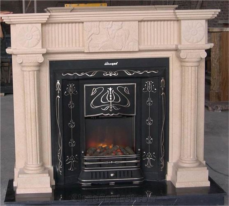 Sunny Beige Marble Fireplace Mantel