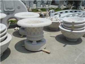 White Granite Round Flower Pots