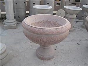 White Granite Round Flower Pots