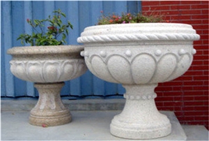 White Granite Round Flower Pots