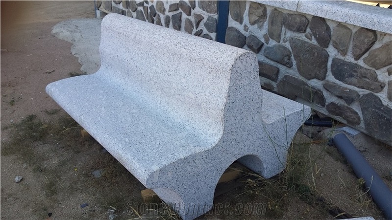 White Amanecer Granite Double Bench, Gris Campanario Grey Granite Bench