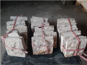Beige Marble Split, Chiseled Mushroomed Wall Tiles, Indo Marfil Beige Marble Mushroomed Wall