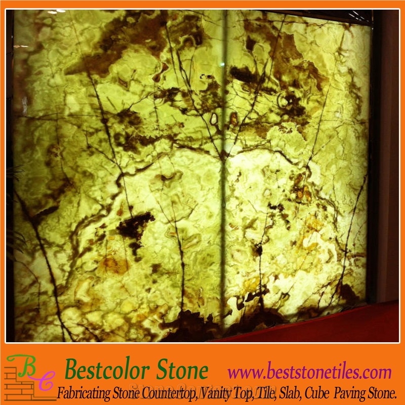 Panel 3mm Onyx Laminated 9mm Glass with Back-Lit Panel for Wall Cladding Hotel Project