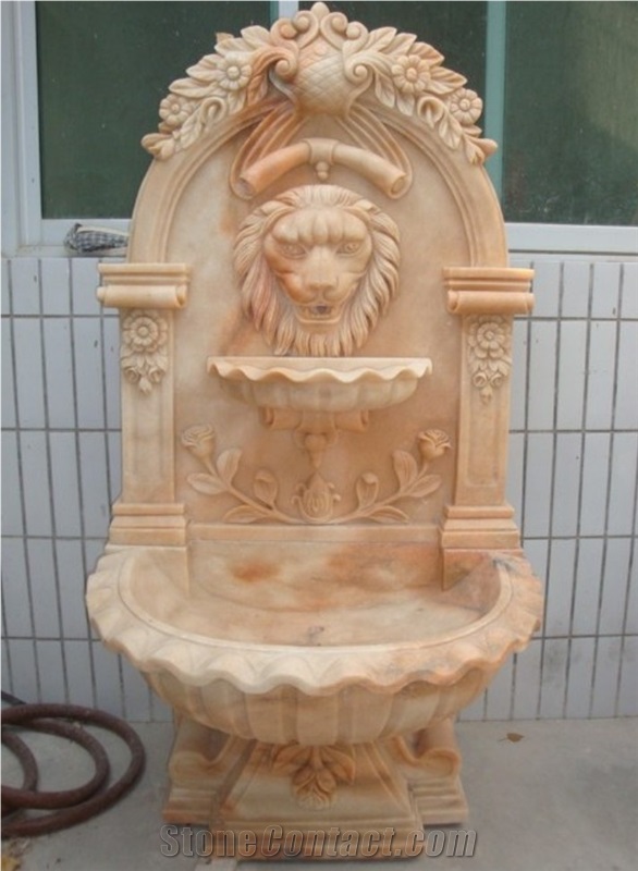 Stone Fountain Carved Marble Lion Head Water Fountain for Garden Outdoor (Ykof-3)