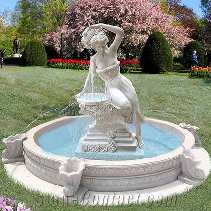 Stone Fountain Carved Marble Lion Head Water Fountain for Garden Outdoor (Ykof-3)