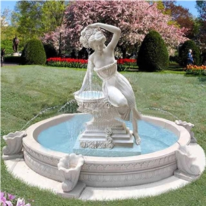 Stone Fountain Carved Marble Lion Head Water Fountain for Garden Outdoor (Ykof-3)