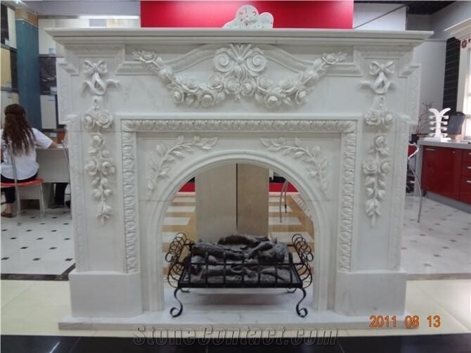 Carving White Marble Fireplace Mantel