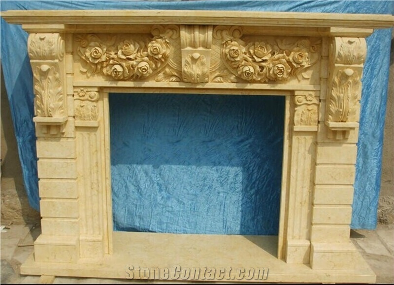 Fireplace Mantel, Beige Marble Fireplace Mantel