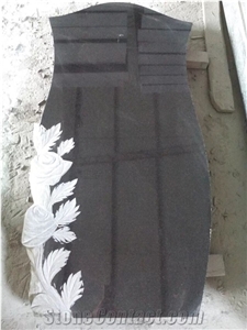 Flower Carving Black Granite Tombstone, Headstone