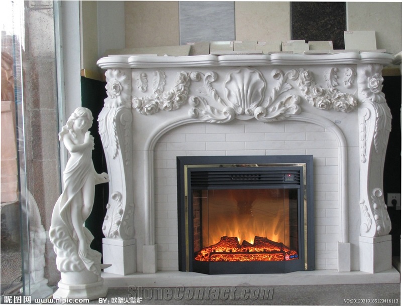 White Marble Carving Fireplace Mantel