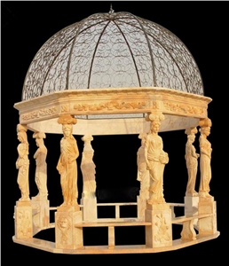 Beautiful Women Column Outdoor Gazebo Yellow Marble