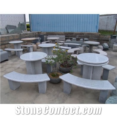 Wellest G603 China Rose Beta Luner Pearl Grey Granite Round Table & Bench, Round Garden Table and Bench,Exterior & Outside Table with Bench,Polished