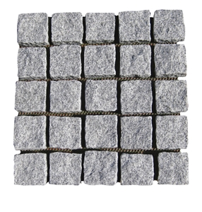 Wellest G603 China Rose Beta,Meshed Granite Paving Stone,Cobble and Cube Stone on Meshed,Five Face Natural,Bottom Sawn Cut.Mg-008