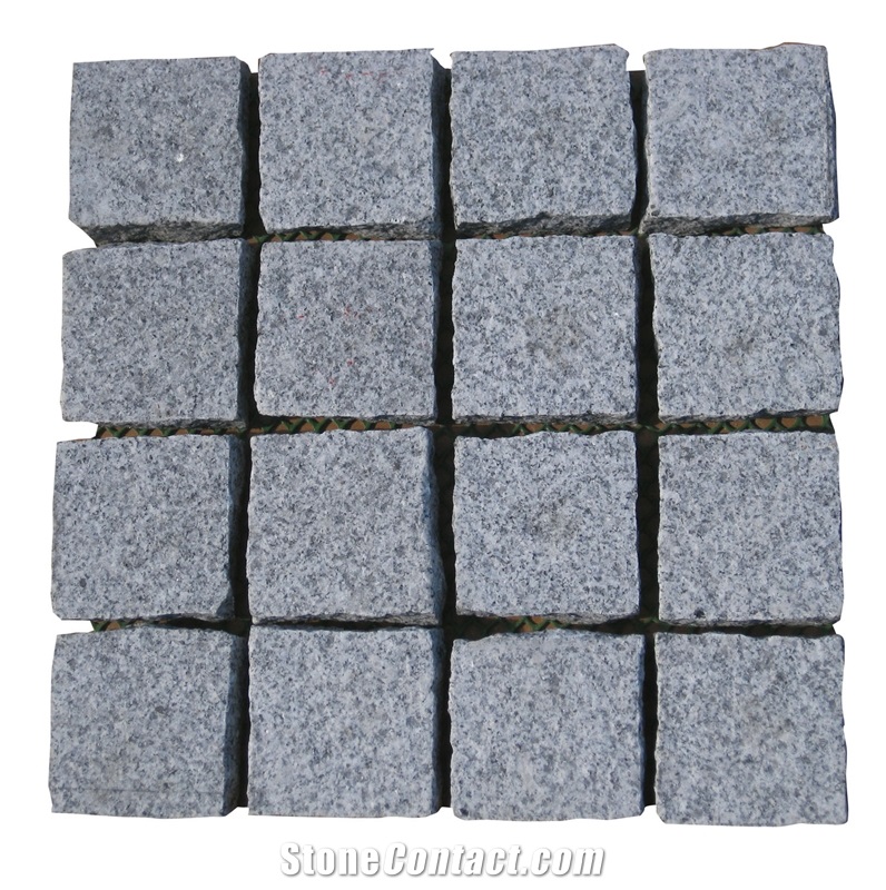 Wellest G603 China Rose Beta Meshed Granite Paving Stone,Cobble and Cube Stone on Meshed,Top Flamed,Bottom Saw Cut.Mg-038