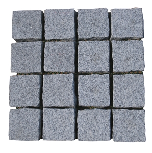 Wellest G603 China Rose Beta Meshed Granite Paving Stone,Cobble and Cube Stone on Meshed,Top Flamed,Bottom Saw Cut.Mg-038