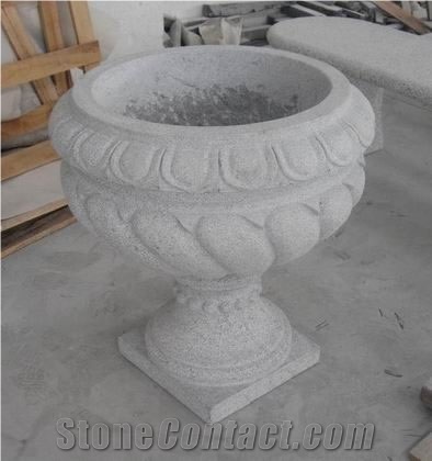 Wellest G603 Luner Pearl Grey Granite Round Garden Flower Pot,Natural Stone Outside Garden Flower Pot,Item No. Sgp014