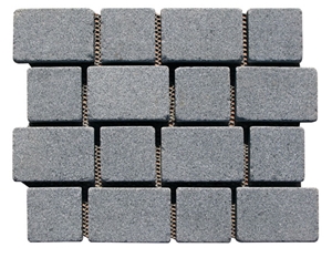 Wellest G654 Sesame Black Granite Meshed Granite Paving Stone,Cobble and Cube Stone on Meshed,Top Flamed，Others Saw Cut and Tumbled Mg-046