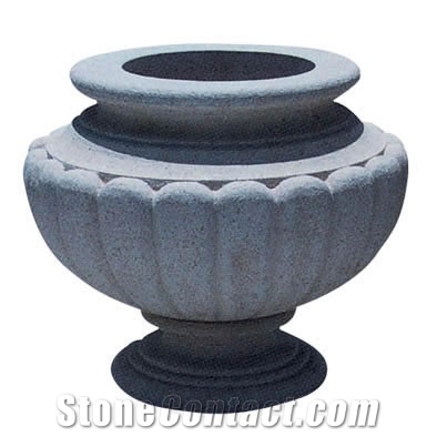 Wellest G654 Sesame Black Granite Round Garden Flower Pot,Natural Stone Outside Garden Flower Pot,Item No.Sgp005