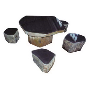 Wellest G654 Sesame Black Granite Table & Stool, Garden Table and Radom Shape Stool,Exterior & Outside Table with Stools, Polished Surface,Stc005