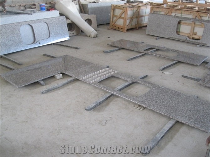 Wellest G664 Bainbrook Brown, Luoyuan Red, Prefabricate China Pink Granite Kitchen Countertop with Undermount Sink Cutting