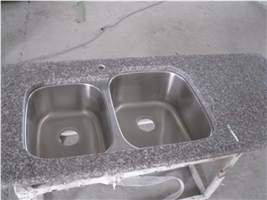 Wellest G664 Bainbrook Brown, Luoyuan Red, Prefabricate China Pink Granite Kitchen Countertop with Undermount Stainless Still Sink