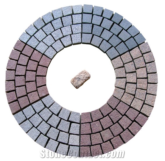 Wellest G682 G654 G603 G658 Mixed Meshed Granite Paving Stone,Cobble and Cube Stone on Meshed,Top Flamed,Sides Natural, Bottom Saw Cut Mg-57