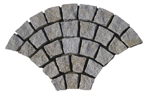 Wellest G682 Meshed Granite Fan Shape Paving Stone,Cobble and Cube Stone on Meshed, Five Faces Natural .Bottom Saw Cut Mg-065