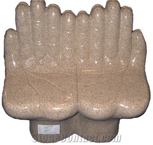 Wellest G682 Sunset Gold Granite Bench,Exterior & Outside Hand Shape Garden Chair, Polished Surface,Model No.Stc014
