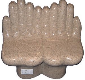 Wellest G682 Sunset Gold Granite Bench,Exterior & Outside Hand Shape Garden Chair, Polished Surface,Model No.Stc014