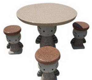 Wellest G682 Sunset Gold Granite Stool,G681 Shrimp Pink Granite Table, Exterior & Outside Garden Table and Stool, Model No.Stc001
