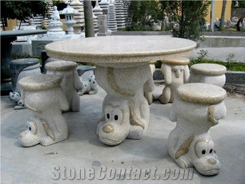 Wellest G682 Sunset Gold Granite Table & Stool, Exterior & Outside Garden Table and Stool,Stc 026