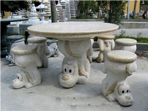 Wellest G682 Sunset Gold Granite Table & Stool, Exterior & Outside Garden Table and Stool,Stc 026