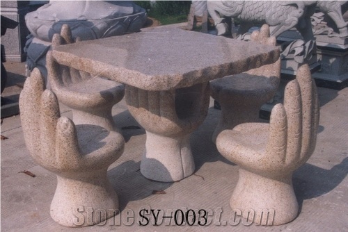 Wellest G682 Sunset Gold Granite Table & Stool, Exterior & Outside Garden Table and Stool,Stc027