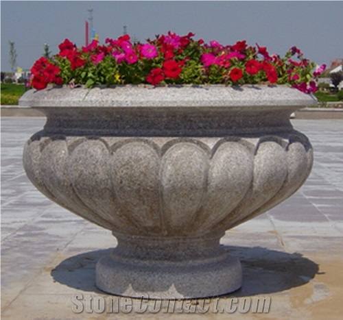 Wellest G682 Sunset Gold Rustic Yellow Granite Garden Flower Pot,Natural Stone Outside Garden Flower Pot,Item No.Sgp020