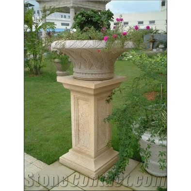 Wellest G682 Sunset Gold Rusty Yellow Granite Garden Flower Pot,Natural Stone Outside Garden Flower Pot,Item No.Sgp022