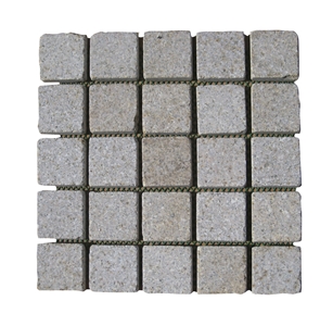 Wellest G682 Sunset Gold,Rusty Yellow Granite Meshed Paving Stone,Cobble and Cube Stone on Meshed, Six Face Saw Cut and Tumbled.Mg-013