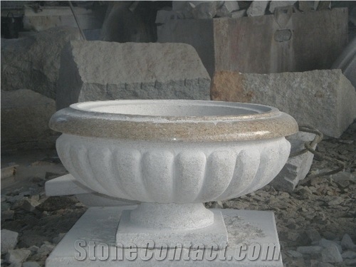 Wellest G682 Sunset Gold Rusty Yellow Granite Round Garden Flower Pot,Natural Stone Outside Garden Flower Pot,Item No.Sgp031