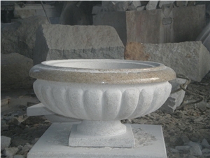 Wellest G682 Sunset Gold Rusty Yellow Granite Round Garden Flower Pot,Natural Stone Outside Garden Flower Pot,Item No.Sgp031